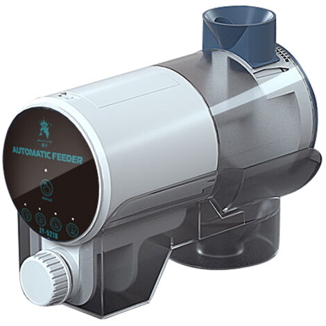 Distributeur automatique de nourriture pour poissons avec minuterie et modes automatique/manuel pour aquariums et bassins.