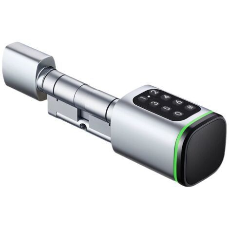 Cylindre serrure connectée Tuya Bluetooth M9 noir/argent, ouverture par appli code carte clé, 90x45x45mm, sans pile