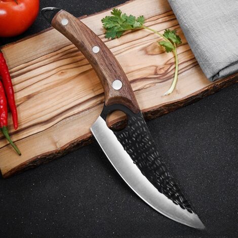 Machette forgée martelé manche bois de rose Pour abattage, désossage, tranchage viande Pour poisson, porc, mouton et épluchage Couteau multifonction tranchant