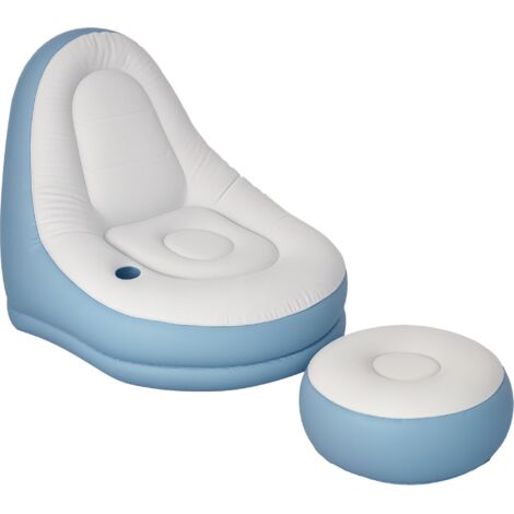 Fauteuil de bain gonflable bleu et blanc avec repose-pieds, confortable pour la salle de bain et le spa, détente optimale. (1/5)