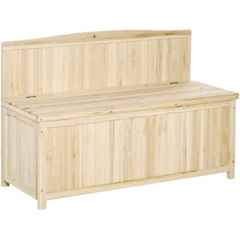 Banc de rangement extérieur en épicéa naturel avec dossier pour jardin et terrasse, 115 x 45 x 75 cm (1/5)