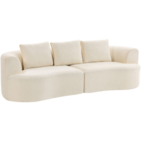 Canapé 3 places, 260 cm, en chenille, assise large, ressorts ensachés, mousse haute densité, 3 coussins, blanc crème (1/5)