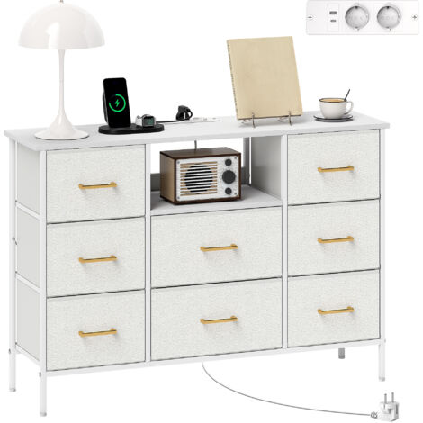 Commode, meuble de rangement à 8 tiroirs en tissu, multiprise, structure en acier, idéal pour l'entrée, la chambre, le salon et le bureau, blanc crème (1/5)