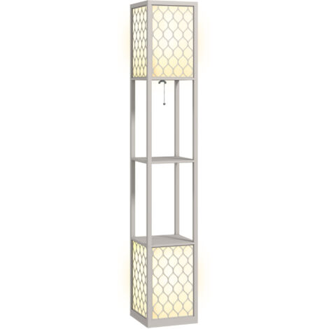 Lampadaire à étagères 2 lumières, 2 étagères, 4 niveaux, MDF, gris, motif ruche, 26 x 26 x 156 cm, gris (1/5)