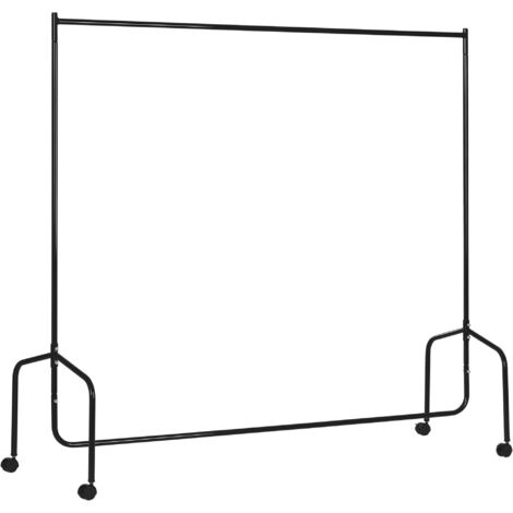 Portant à vêtements à roulettes, robuste, charge maximale 140 kg, dimensions : 180 x 60 x 170 cm, en acier noir.
