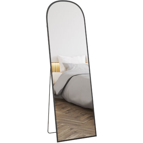 Miroir sur pied en aluminium 162 cm noir, léger et stable pour la chambre et le salon, design moderne et résistant. (1/5)