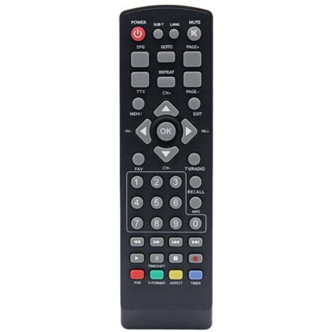 Télécommande universelle DVB-T2 pour décodeur TV HDTV noir. Simple à utiliser, compatible nombreux modèles, remplacement parfait pour télécommande perdue.