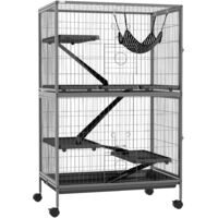 Cage à roulettes pour petit animal (chinchilla, furet, chaton) avec hamac et plateau amovible, grise
