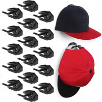 Wall Adhesive Hat Hooks (16-Pack) - Baseball Cap Hat Holder, Minimalist Hat Display, Strong Hold Cap Hooks, Black