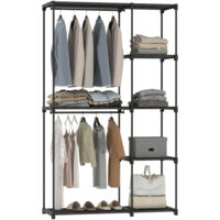 Armoire de rangement, penderie portable avec 2 tringles et 6 étagères, 111 x 43 x 185 cm, noire