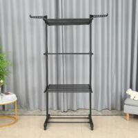 DASCK - Stendino Pieghevole 3 Livelli Regolabile 75-126 cm con Ruote - Nero