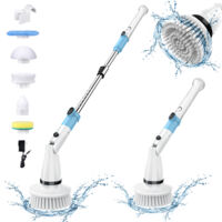Brosse de nettoyage rotative sans fil 450 tr/min, 5 têtes interchangeables, bras télescopique, autonomie 1,5 h – pour baignoire, carrelage, sol, mur et lavabo
