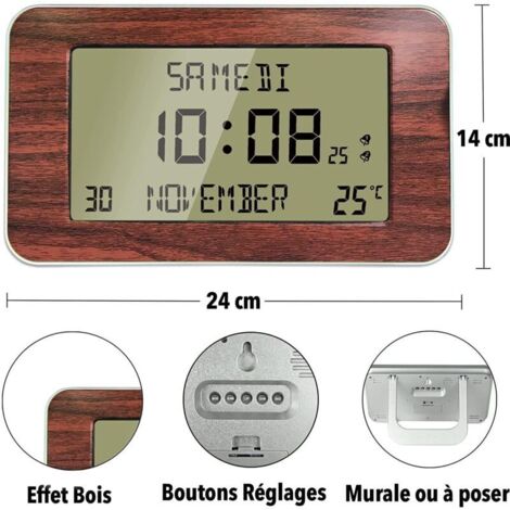 Réveil Numérique Grand écran LED Incurvé - Alimentation Secteur Ou Piles - Affichage Haute Luminosité, Silencieux - Pour Chambre, Cuisine, Camping-car - 6