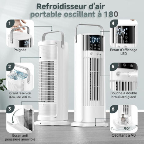 Climatiseur Mobile LIPONTAN 5 En 1 | Ventilateur + Refroidisseur + Humidificateur + LED | Réservoir 600ml, 5 Vitesses, 8h Timer