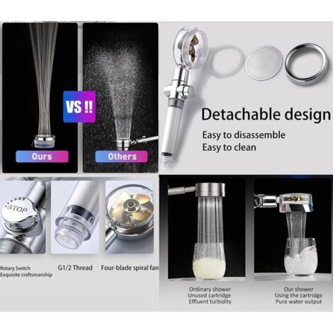 Pommeau De Douche Noir Haute Pression, Pommeau De Douche Anticalcaire, Avec Flexible De 1,5