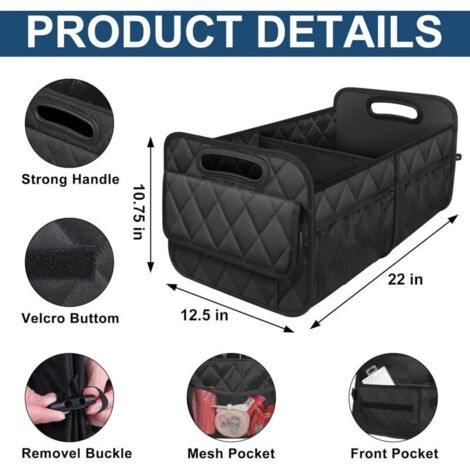 Organisateur De Coffre De Voiture Étanche 50L En Polyester Avec 6 Poches Pour SUV – Noir