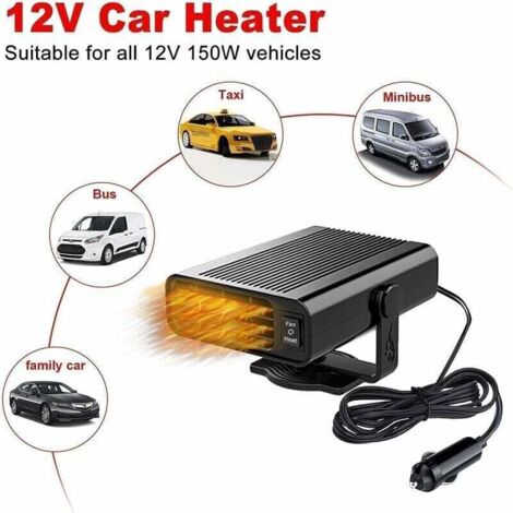 Chauffage Voiture 2-en-1 12V 150W, Dégivreur Rapide Rotatif 360°, Portable Avec Prise Allume-Cigare Pour Pare-Brise - Auto