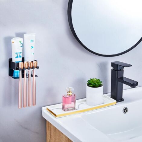Porte-Brosse à Dents Mural Sans Perçage – Verre Satiné & Acier Inoxydable Brossé – Support Élégant Salle De Bain