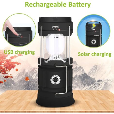 Lampe Solaire LED Camping – Rechargeable USB, étanche, Pour Tente, Rando, Urgence