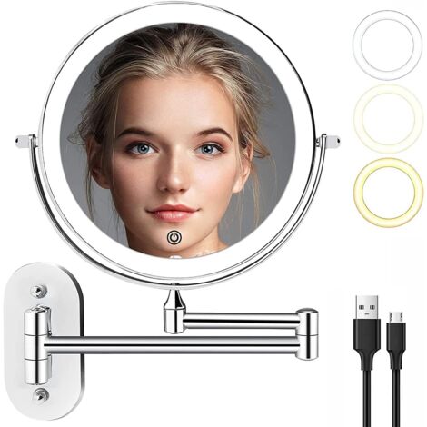 Miroir de maquillage mural LED rotatif 360, loupe ... - Grandado
