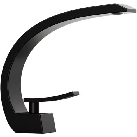 Robinet de lavabo de salle de bain moderne à un trou et une poignée, ,Mitigeur Lavabo,Eau Chaude et Froide,Noir mat élégant(Sans Tuyaux) (1/4)