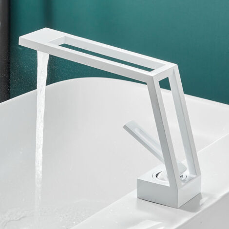 Robinet de salle bain blanc pour 1 trou, design créatif contemporain, poignée à levier unique, lavabo, robinet mitigeur lavabo en laiton massif, montage sur pont moderne(Sans Tuyaux) (1/4)