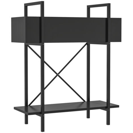 Porte plantes et étagère à plantes Étagère à fleurs extérieure à deux niveaux, support à plantes en métal, escalier floral noir de 70 cm de haut, décoration de balcon de jardin. (1/5)