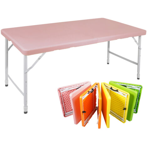 Table pliante, table pliante portable de 125 cm avec poignée, hauteur réglable de 58 cm à 74 cm, capacité de poids 135 kg (rose) (1/5)