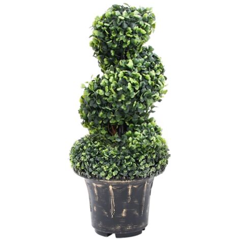Buis Artificiel en Spirale Vert 59cm - Plante Décorative Résistante aux Intempéries avec Pot Inclus - Idéal Intérieur/Extérieur