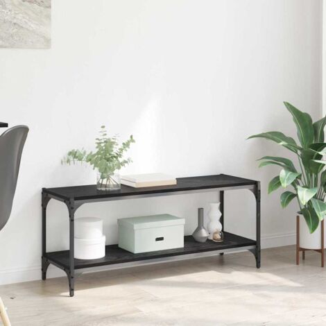 Buffet TV Chêne noir 100x33x41cm en Bois d'Ingénierie et Fer avec 2 Étages - Meuble de Rangement Salon/Bureau Design Rustique (1/4)
