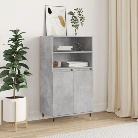 Buffet Haut 60x36x110 cm Gris Béton en Bois d'Ingénierie avec 6 Compartiments et Pieds Métal - Rangement Moderne Industriel (1/4)