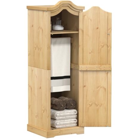[Armoire] Corona 55x52x170 cm Pin Massif Cire Miel - Rangement Classique Espace Maxi (1/4)