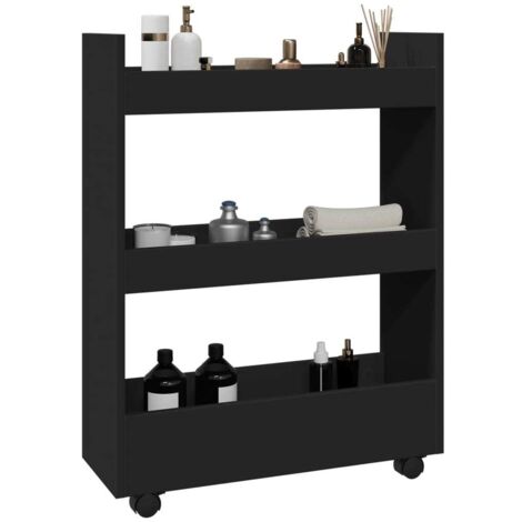 Chariot de Rangement Étagère 3 Niveaux Noir Bois d'Ingénierie 60x22x80 cm avec Roulettes et Freins (1/4)