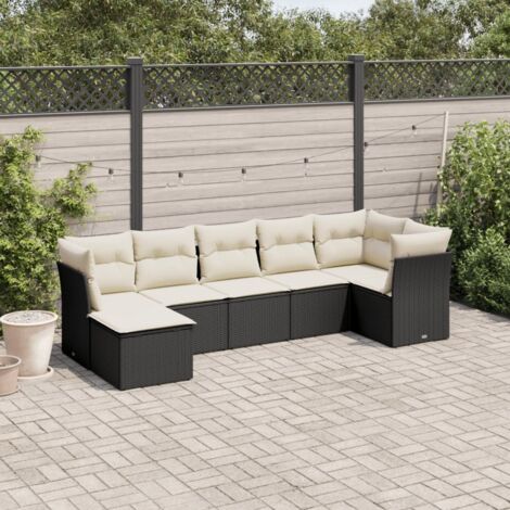 Salon de jardin 7 places en résine tressée noir avec coussins amovibles - Ensemble modulaire de qualité avec rangement et housses lavables (1/3)