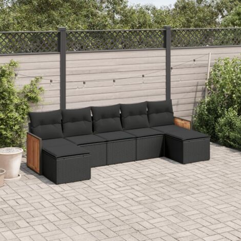 Ensemble Salon Jardin 7 Pièces Noir Résine Tressée avec Coussins - Canapé, Siège Central et Repose-Pieds Modulables pour Terrasse (1/5)