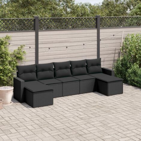 Ensemble Jardin 7 Pièces Résine Tressée Noir avec Coussins - Salon Extérieur Modulaire (1/3)