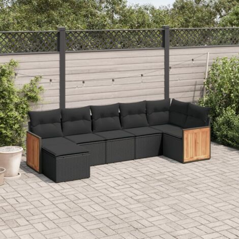 Salon de Jardin 7 Places Noir Résine Tressée avec Coussins Détachables - Ensemble Modulaire Canapé d'Angle et Table Verre Trempé pour Terrasse (1/5)