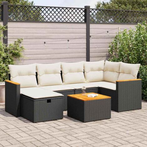 Ensemble de jardin 7 pièces en résine tressée noire avec coussins - Salon d'extérieur modulaire avec table réglable et housses lavables (1/5)