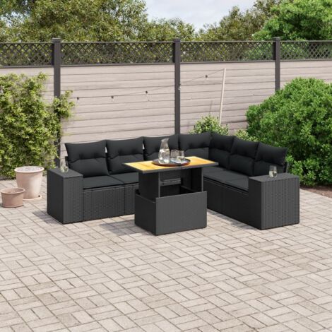 Ensemble jardin 7 places résine tressée noir avec table réglable et coussins déhoussables - Salon extérieur modulaire pour terrasse (1/3)