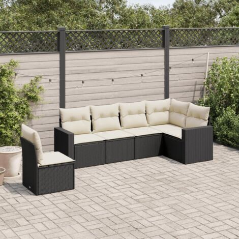 Ensemble salon jardin 6 places résine tressée noir avec coussins crème - Canapé d'angle modulaire (1/3)