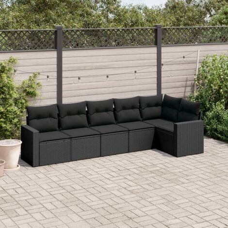 [Canapé de Jardin] Salon 6 Places Résine Tressée Noir avec Coussins Amovibles - Ensemble Modulaire pour Terrasse et Jardin (1/4)