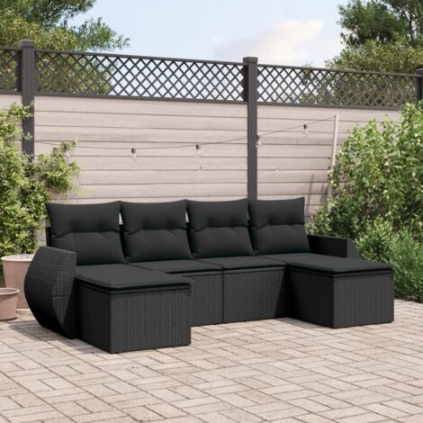 Ensemble salon jardin 6 places résine tressée noir avec coussins déhoussables - Canapé, fauteuil et repose-pieds modulables (1/4)
