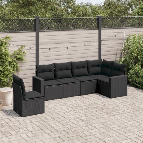 Ensemble salon jardin 6 places résine tressée noir avec coussins - Canapé d'angle modulaire pour terrasse (1/3)