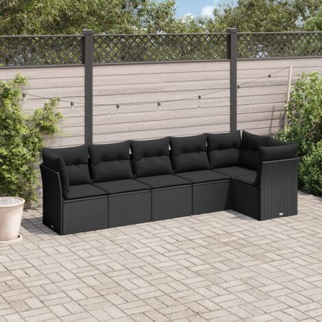 Ensemble salon jardin 6 places noir résine tressée avec coussins confortables - Canapés modulaires extérieur (1/3)