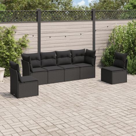 Ensemble salon jardin 6 places noir résine tressée avec coussins - Canapés d'extérieur modulables en polyrotin (1/3)