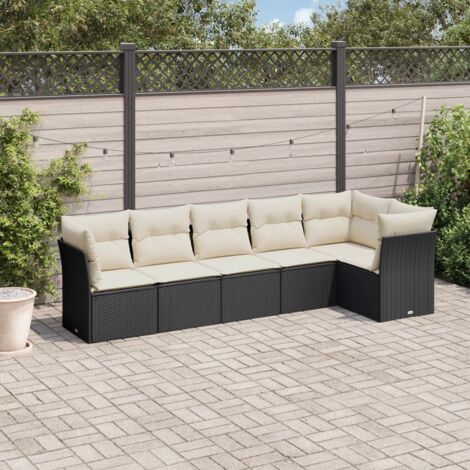 Ensemble salon jardin 6 places résine tressée noir avec coussins crème - Canapés d'extérieur modulables (1/3)