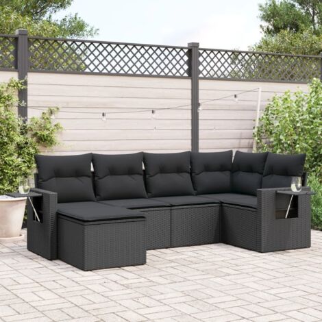 Ensemble Jardin 6 Places Noir Résine Tressée avec Coussins - Salon Extérieur Modulaire (1/4)