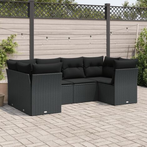 Ensemble salon jardin 6 places résine tressée noir avec coussins - Canapés d'extérieur modulables en polyrotin (1/3)