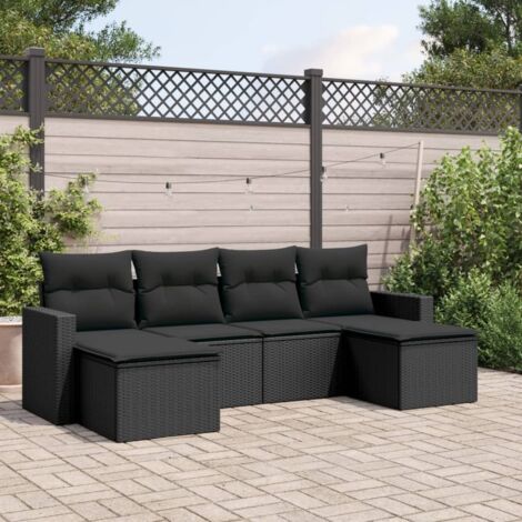 Ensemble Salon Jardin 6 Places Noir Résine Tressée avec Coussins Confortables - Canapé d'Angle Modulaire pour Terrasse (1/3)