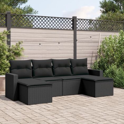 Ensemble jardin 6 places résine tressée noir avec rangement intégré et coussins amovibles (1/3)